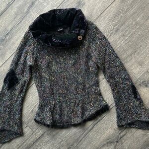 Ganteb's sweater size small multicolored velvet cowl neck softgirl fringe
